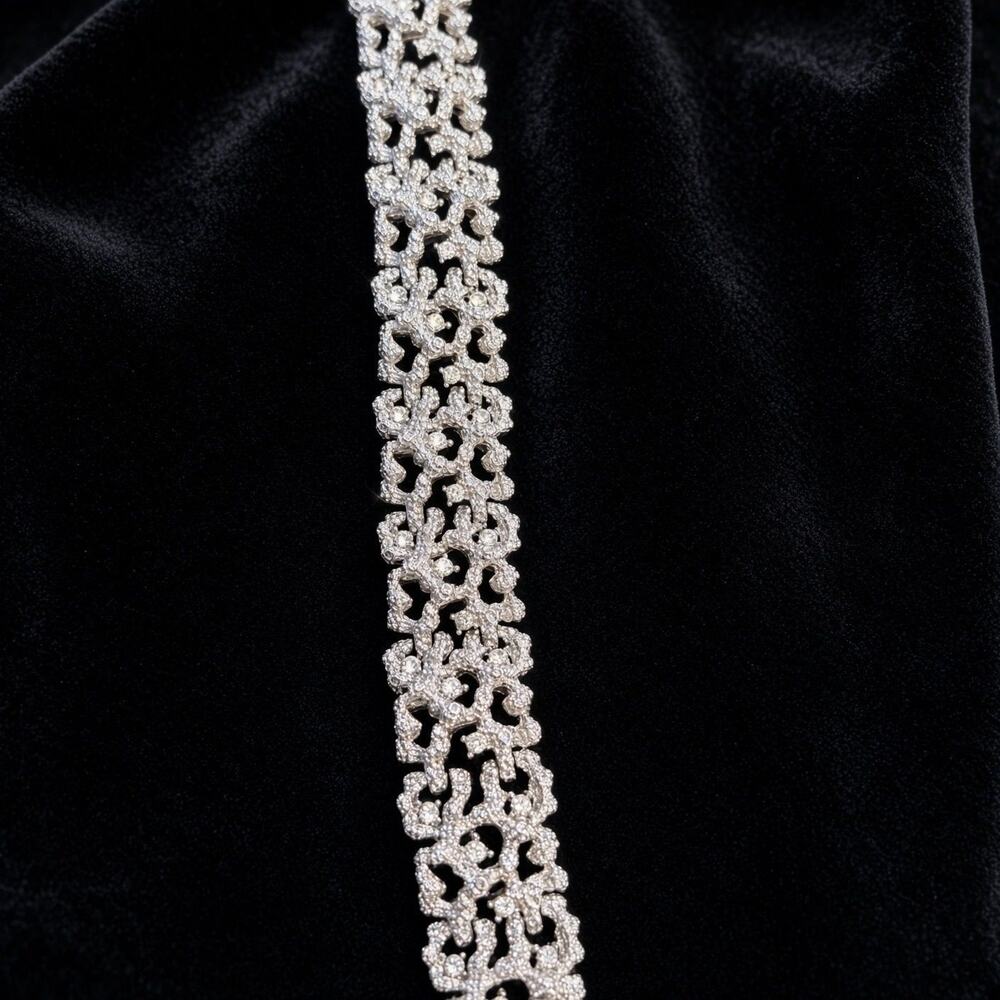 Vintage 1960s Signed Trifari Coral Nugget Rhinestone Bracelet